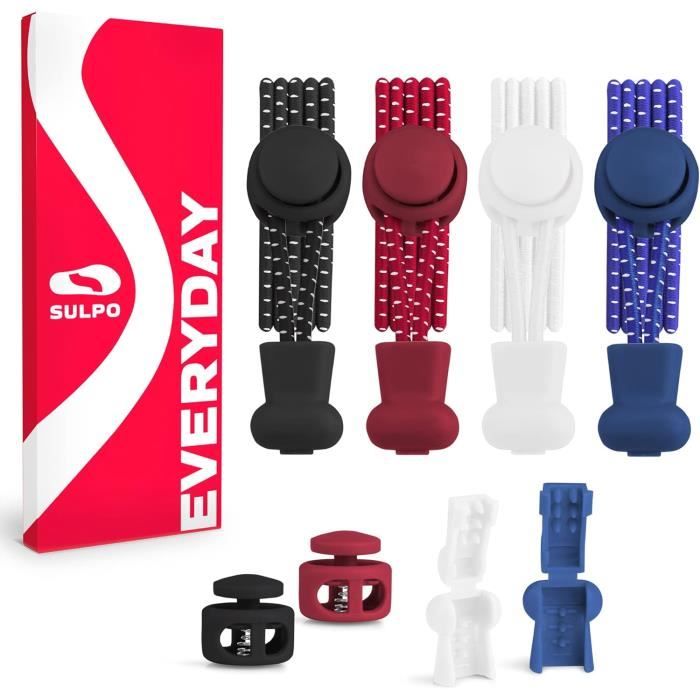 4 Paires De Lacets Elastiques Avec Systeme De Lacage Rapide Reglage Individuel De La Longueur Lacets Automatiques Lace n11288 Noir Blanc Bleu Rouge Cdiscount Chaussures
