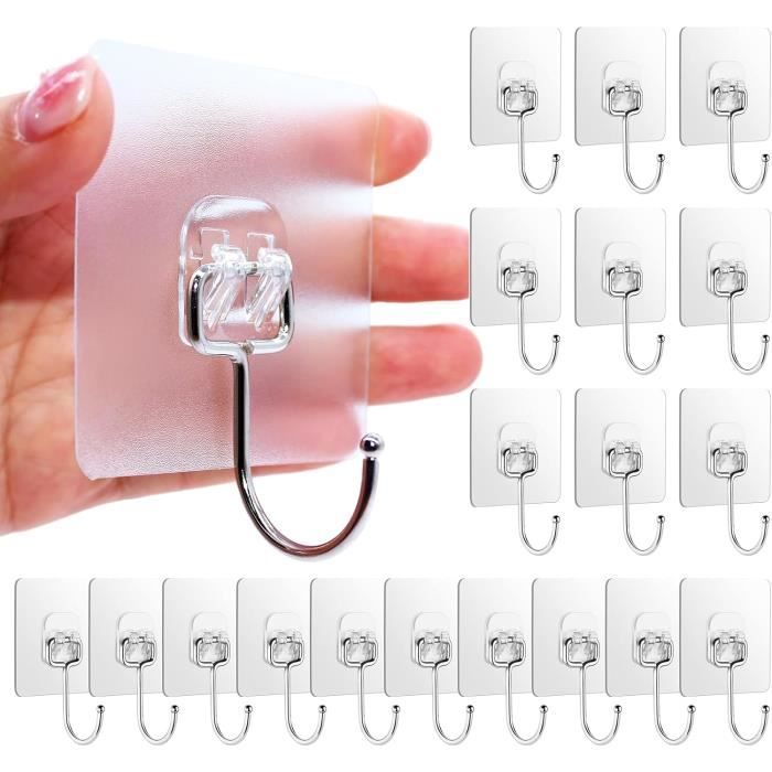 Crochets muraux adhésifs pour suspendre – 5 kg – 8 crochets transparents, crochets muraux en acier inoxydable, crochet imperméable pour la maison, la salle de bain, la serviette, la cuisine