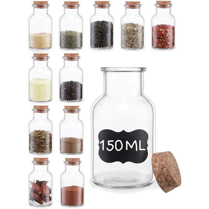 LIBWYS Lot De 12 Pots à Épices Empilables Ronds 180 Ml – Verre Borosilicate + Couvercles Bambou Hermétiques – 120 Étiquettes Incluses – Rangement Cuisine Élégant Et Pratique