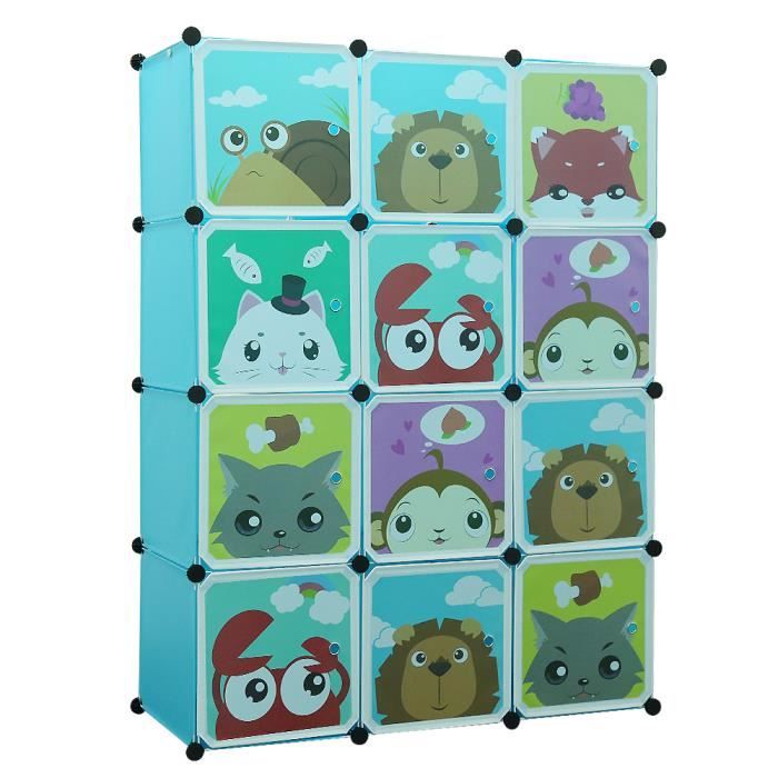 (111x37x147 cm) Armoire Penderie Cattoon Pour Enfants - Bleu Meuble de Rangement Plastique
