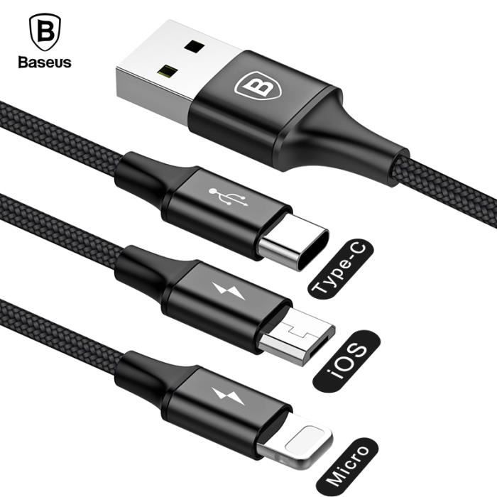 Baseus câble 3-in-1 chargeur magnetique - MicroUSB, USB-C, Lightning 1  metre - Allo Réparateur - Réparation iPhone, iPad, MacBook Pro, iMac,  X-Box, Playstation, Nintendo et Samsung en Tunisie