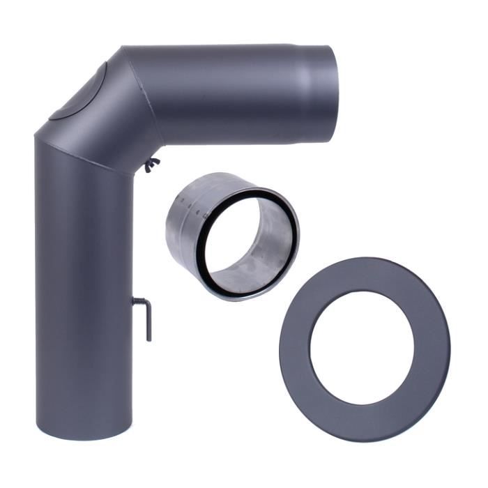 Kit conduit poêle à bois en acier coude, rosace et manchon Cdiscount Bricolage
