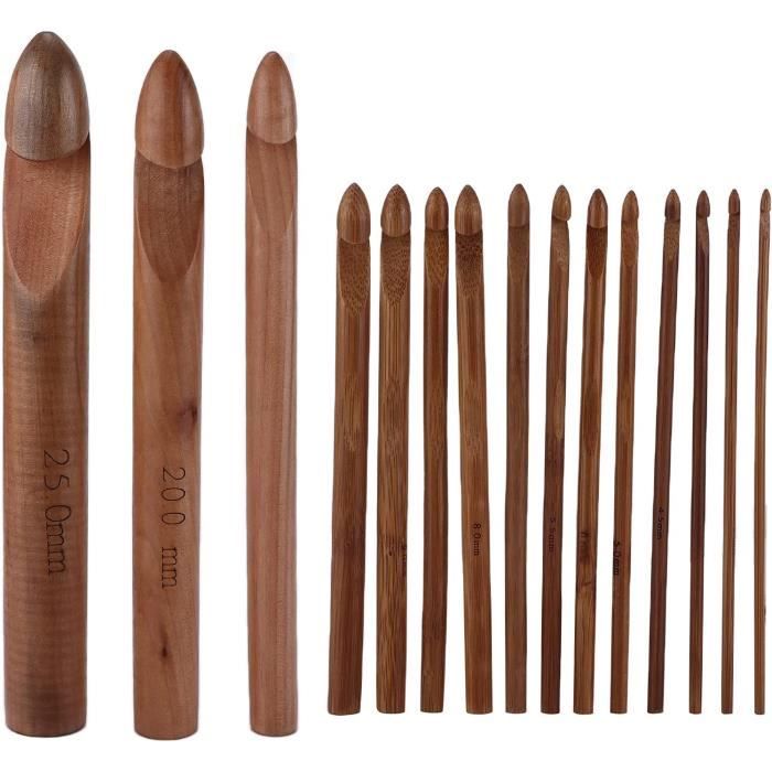 Lot De 20 Crochets En Bois Et Bambou Pour Tricot - Aiguilles, Marqueurs Et Accessoires Dans Sac Portable