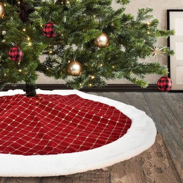 Jupe de Sapin Noël Rouge Couvre Pied de Sapin Noel avec Jupe Arbre à