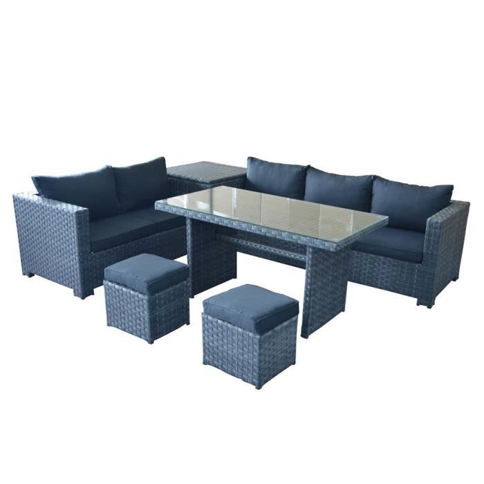 Salon De Jardin 7 Places Canape D Angle 2 Poufs Table A Manger Table Coffre Resine Tressee Tensho Achat Vente Salon Bas De Jardin Salon De Jardin 7 Places Cdiscount