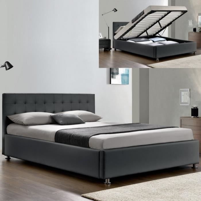 Lit complet sommier relevable + tête de lit + cadre de lit Capitole - Gris - 140x190