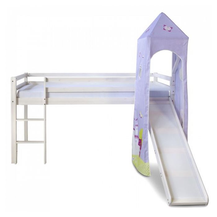 Lit Mezzanine Tour Toboggan Bois de Pin HOMESTYLE4U Blanc 1 place