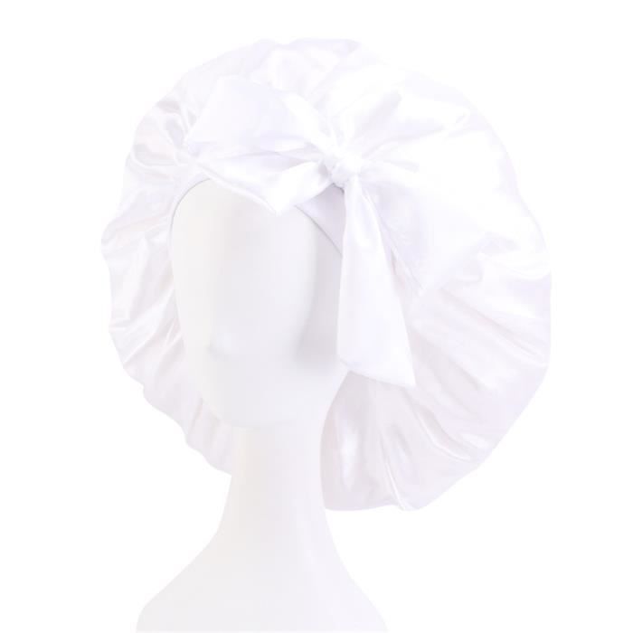 White)Bonnet de nuit en soie grande taille pour femmes, couvre-tête en  Satin avec nœud papillon, pour le soin des cheveux bouclés, - Cdiscount  Maison
