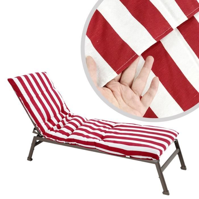 Matelas de transat bain de soleil - Rouge et blanc - 180x55x7cm - 100% polyester