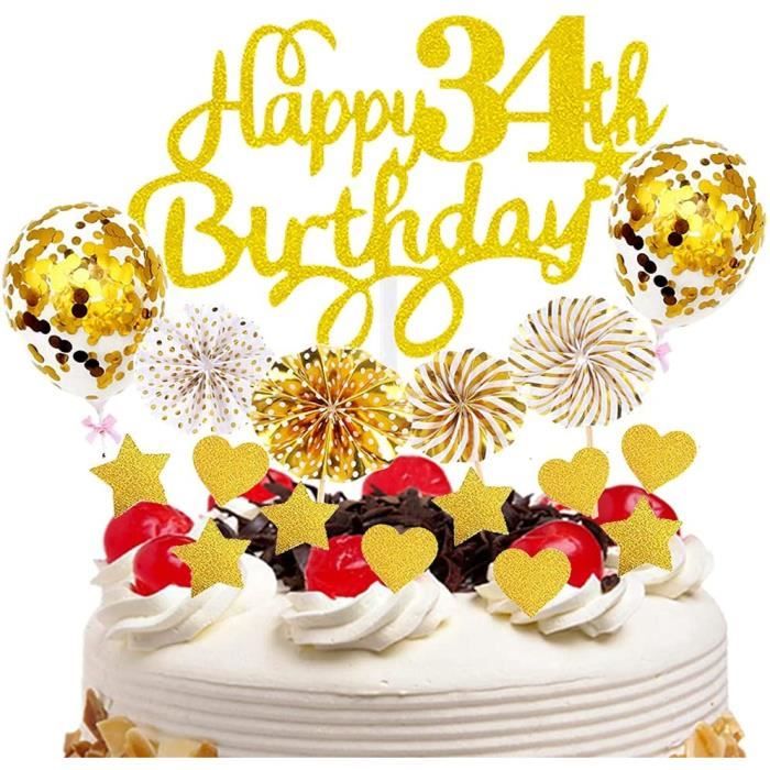 Gateau Toppers Anniversaire 34 Ans Femme Cake Topper Happy 34th Birthday Gateau Ballons Confettis Decoration De Gateau A Pa 176 Cdiscount Maison