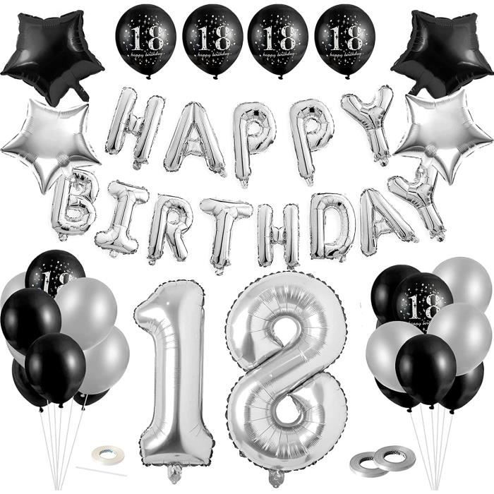 18 ans décorations de fête en noir et argent,déco anniversaire