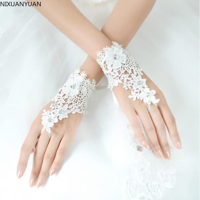 blanc - gants de mariage en dentelle pour femmes, courts blancs-ivoire, sans doigts, longueur au poignet, cad