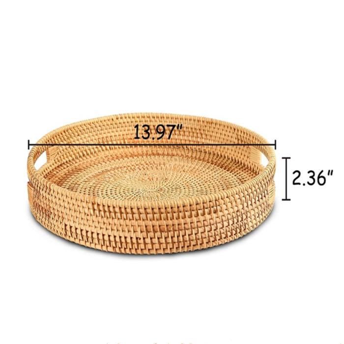 2 Plateaux De Service Ronds En Rotin Tressé - Diamètre 25cm, Avec Poignées, Pour Collations, Fruits, Pain, Décoration Table - Naturel Et Robuste