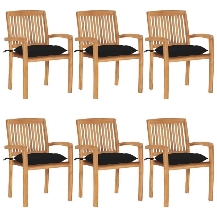TERRE JARDIN Lot De 6 Chaises De Jardin Empilables – Textilène Haute Densité – Confortables, Noires, Design Moderne Pour Extérieur