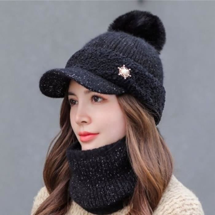 Casquette,Chapeau d'hiver de marque pour femme, grand bonnet en