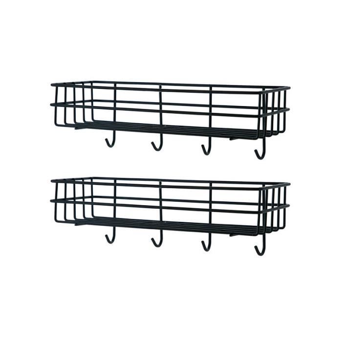 Étagère à épices Sans Perçage - Noir - En Fer - 30 Cm - Pour Cuisine, Rangement Mural Organisé