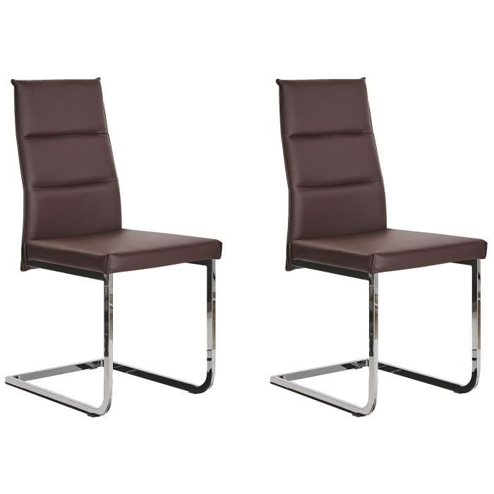 chaises de cuisine en cuir pu marron foncé - beliani - rockford - lot de 2 - design élégant et confortable