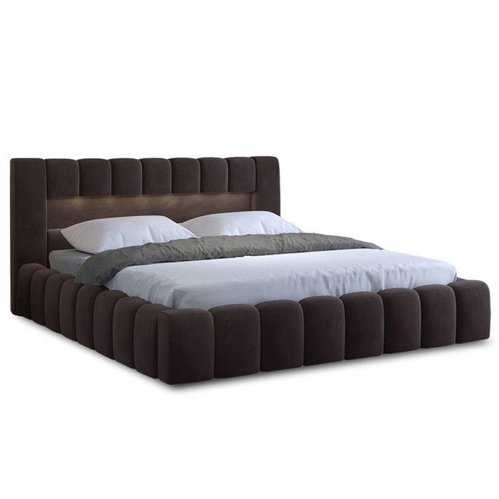 Cleo - lit coffre queen size avec led - 160x200 cm - sommier inclus - en velours - Marron Cleo - lit coffre queen size avec led - 160x200 cm - sommier inclus - en velours - Marron