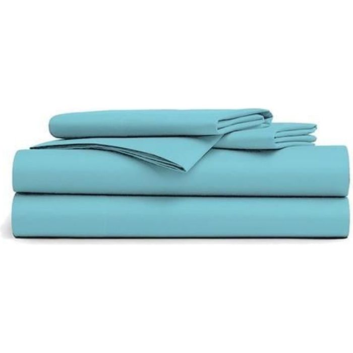 CDUBLANC Drap Plat - DUBLANC - 180x290cm - Bleu Ciel - 100% Coton - Grand Bonnet Extensible 