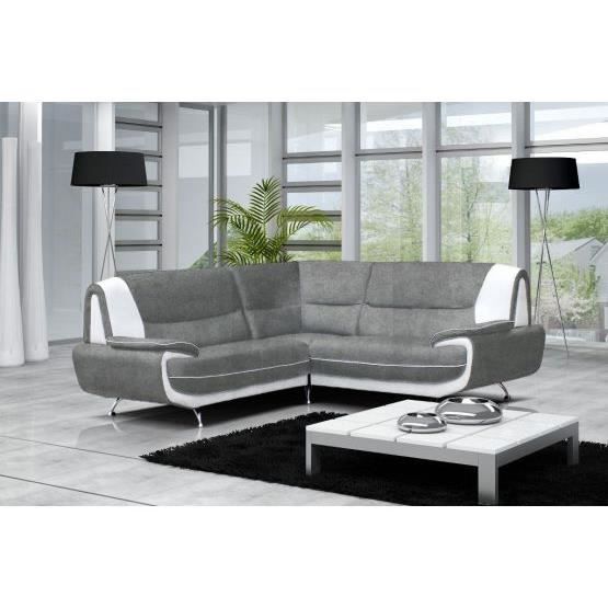 Canapé Angle Maya Microfibre Gris Et Blanc Achat Vente