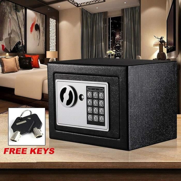 Mini coffre-fort numérique de 4,6 L en acier massif pour bureau, maison,  hôtel, mot de passe électronique avec clés d'urgence, gris, 23 x 17 x 17 cm
