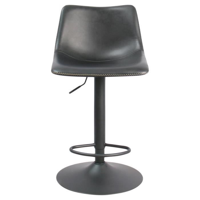 chaise de bar origi en simili cuir noir et structure en métal thermolaqué noir.