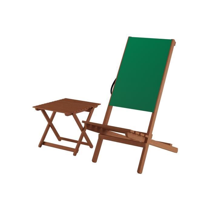 chaise pliante en bois avec table, chaise de plage, siège de pêche, tissu vert v-10-362 [pièce unique avec table]