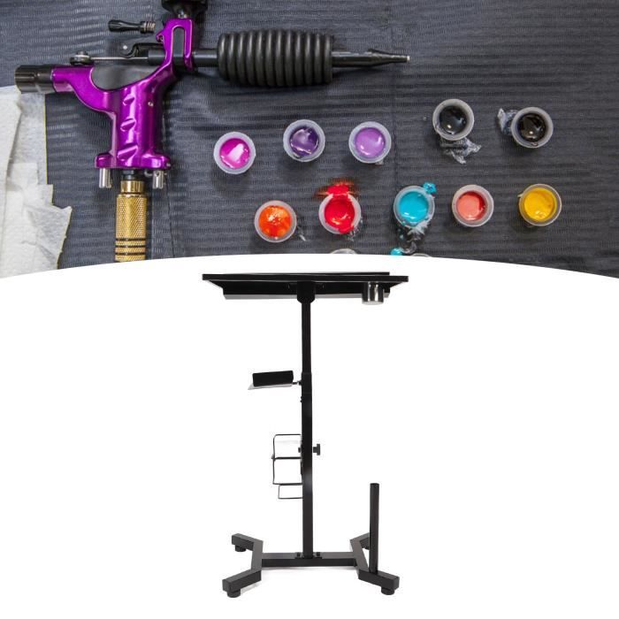 Table De Tatouage Réglable Avec Roulettes - Hauteur 57.5 à 90cm - Double Plan De Travail 64x40cm - Cadre à Stylos Amovible