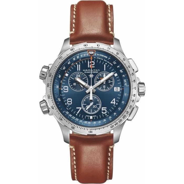 Hamilton Khaki X-Wind GMT Chrono Bracelet en cuir à quartz H77922541