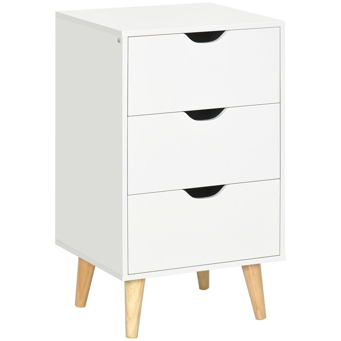 Table de chevet - HOMCOM - table de nuit 3 tiroirs style scandinave chambre salon rangement - bois - 40x35x685cm - blanc