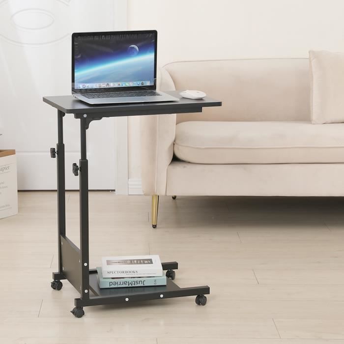 Table D'Appoint Pliante Portable Réglable En Hauteur 43x43cm - Support Ordinateur Lit Canapé Noir