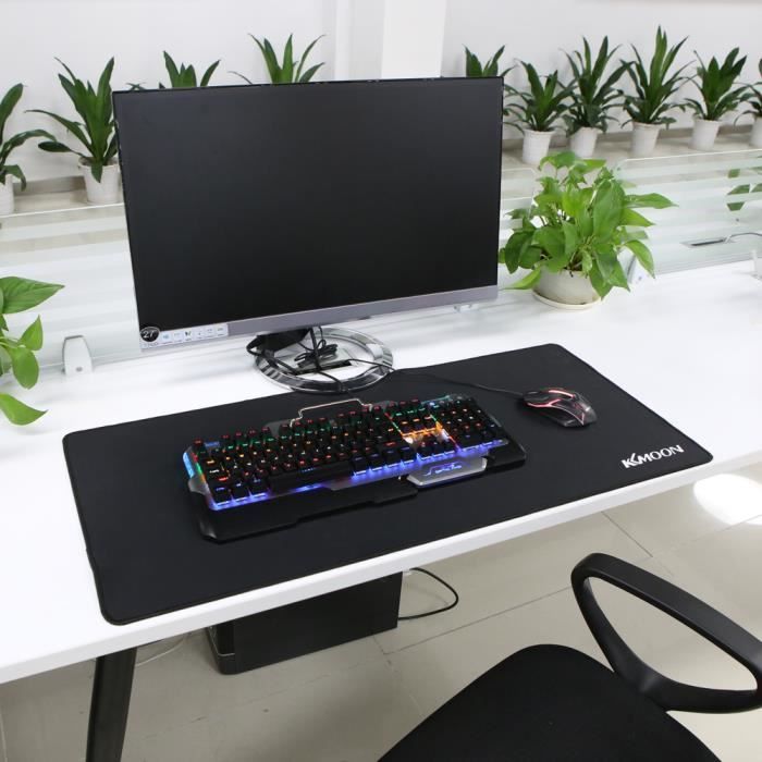 Grand tapis de souris de jeu en caoutchouc antidérapant avec bords cousus Carte du monde noire Accessoires pour clavier d'ordinateur 80 x 20 cm 