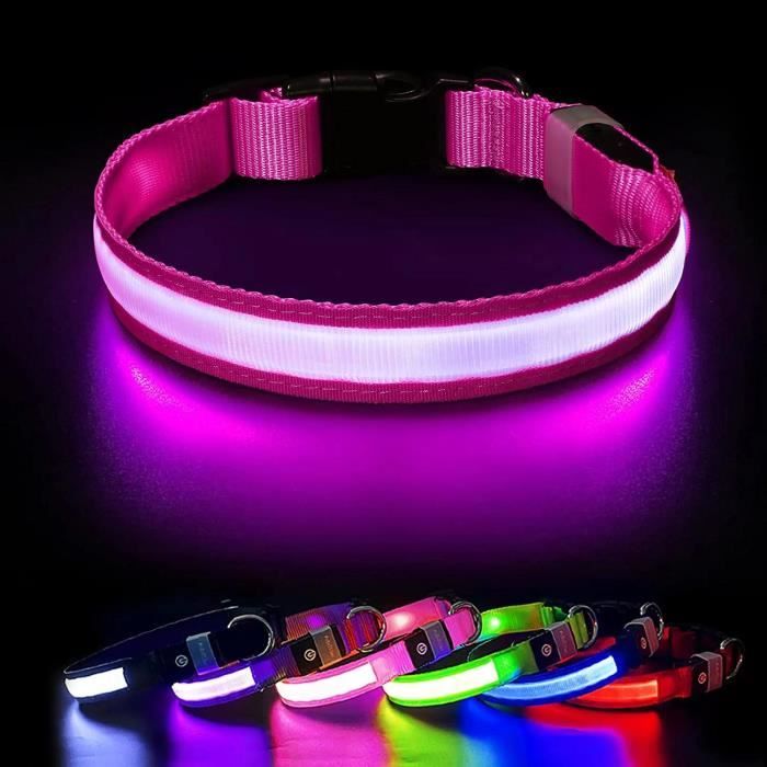 Meilleurs prix pour MASBRILL Collier Lumineux Chien Rechargeable Etanche Fluorescent Collier LED Chien Réglable pour Petits Grands Chiens (Rose, S)