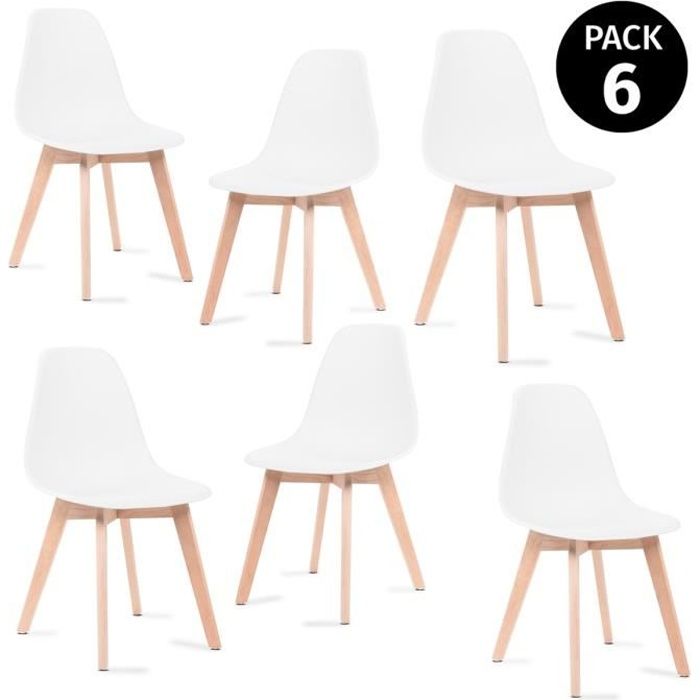 mc haus · katla blanche x6 · lot de 6 chaises de salle à manger blanches en polypropylène avec pieds en bois