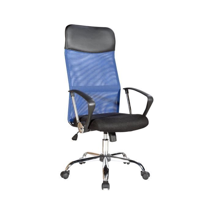 Chaise de bureau - MOBILI REBECCA - Noir Bleu - Tissu respirant - Hauteur réglable
