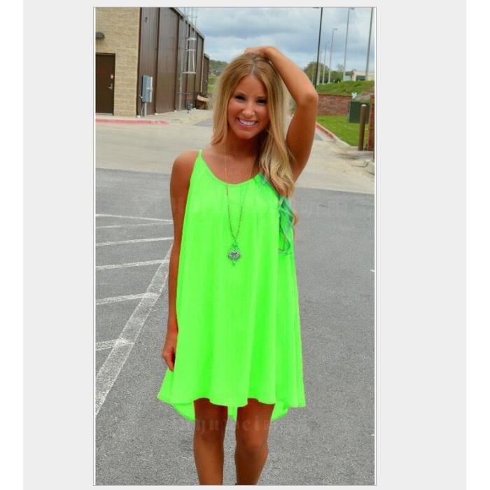 Robe Femme été Sexy Fluo Plage Soirée Bretelle