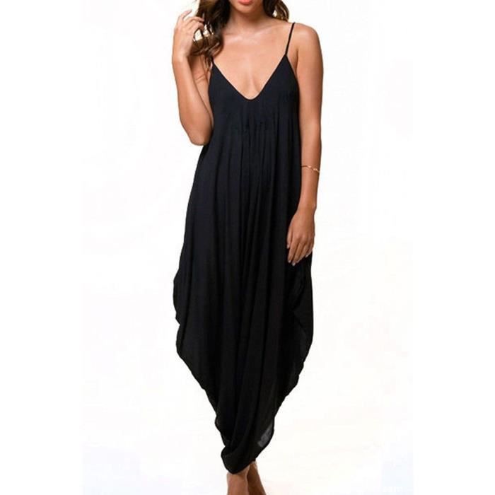 Combinaison jambes évasé ceinture décolleté plongeant élégant soirée bleu  femme - Combinaisons - Bas