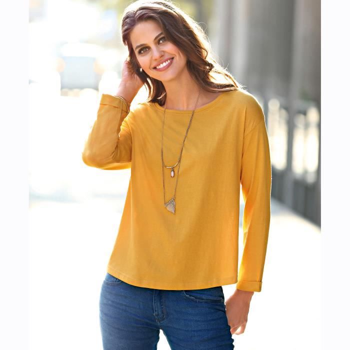 T shirt manches longues femme jaune moutarde clearance