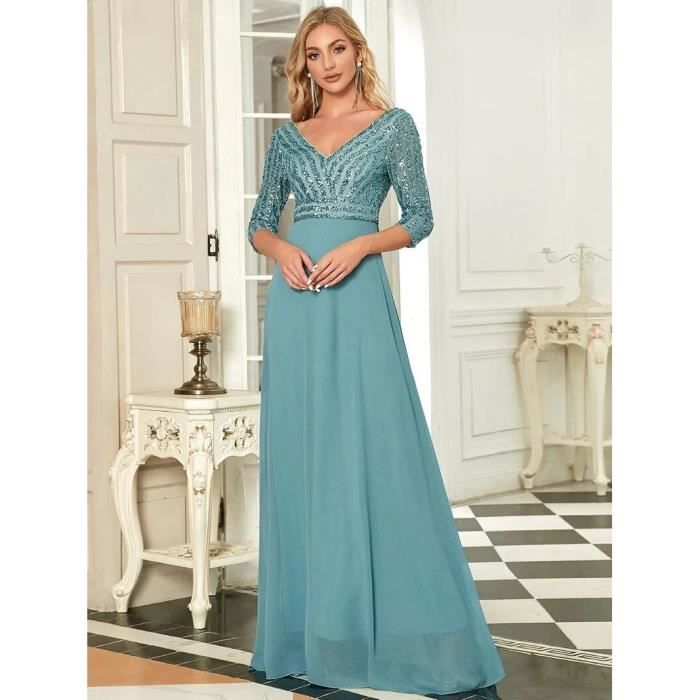 Robe Longue Pailletée Femme - Trapèze, épaules Dénudées, Multicolore - Polyester, Lavable Machine