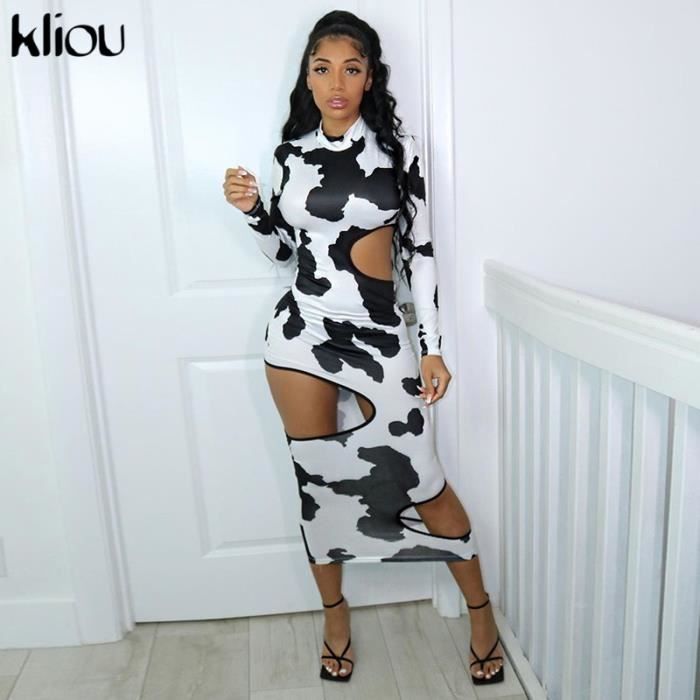 Robe Kliou Type Black Sexy maigre pull evider trous impression aleatoire Blanc Cdiscount Pret a Porter