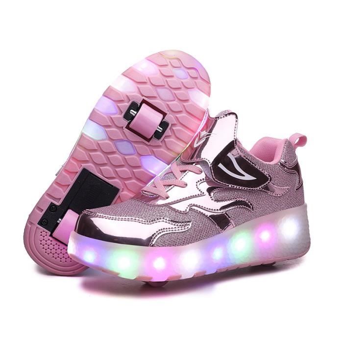 Chaussures de Skateshoes,planches à roulettes colorées par LED,chaussures  pour enfants à chargement USB,pour garçons et fille rose - Achat / Vente  SKATESHOES - Cdiscount