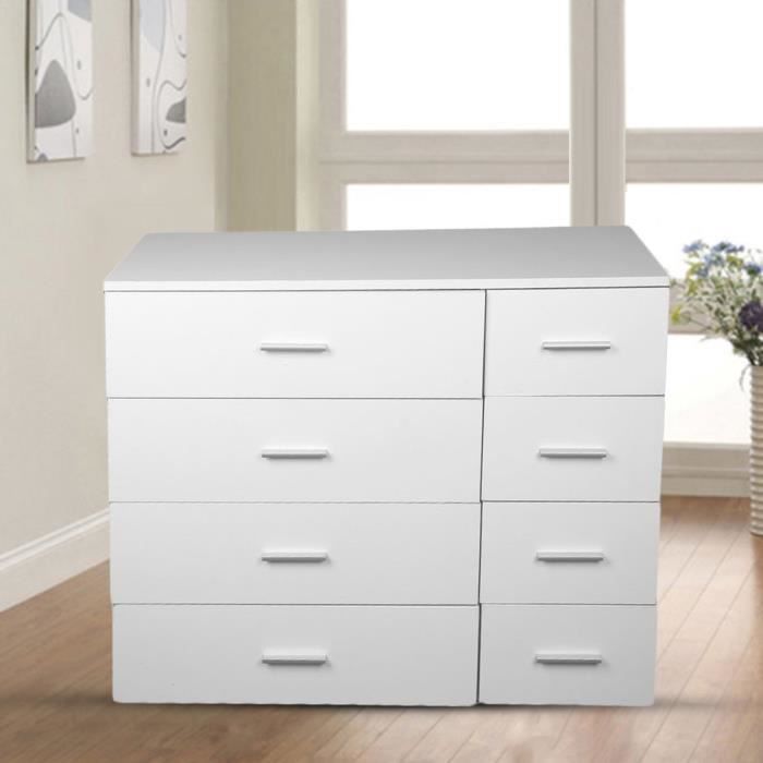 Meuble Commode Chiffonnier 8 Tiroirs Design Moderne En Bois Blanc