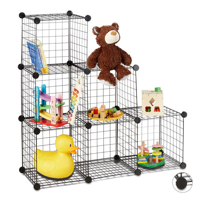 Relaxdays Étagère grille treillis 6 compartiments DIY Métal Meuble rangement ouvert 30 x 30 cm noir