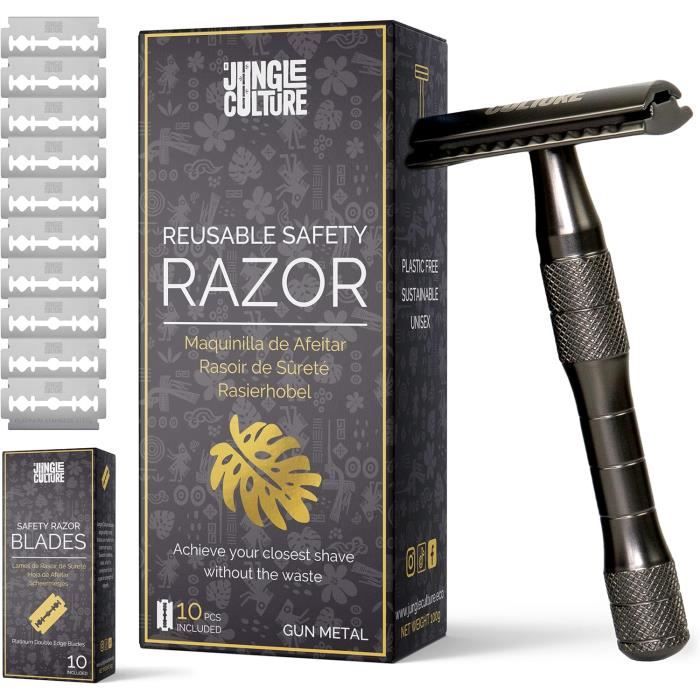 Kit Rasoir De Sûreté Double Tranchant + 10 Lames + 2 Blaireaux - Neuf Sous Emballage