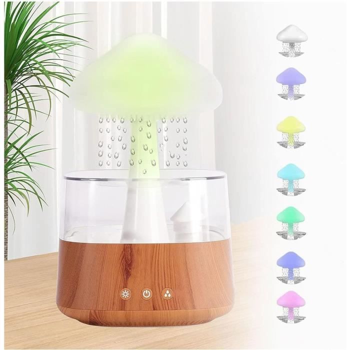 Humidificateur D'Air Lampe Pluie 300ml Avec 7 Lumières LED - Diffuseur Huiles Essentielles Rotatif 360°