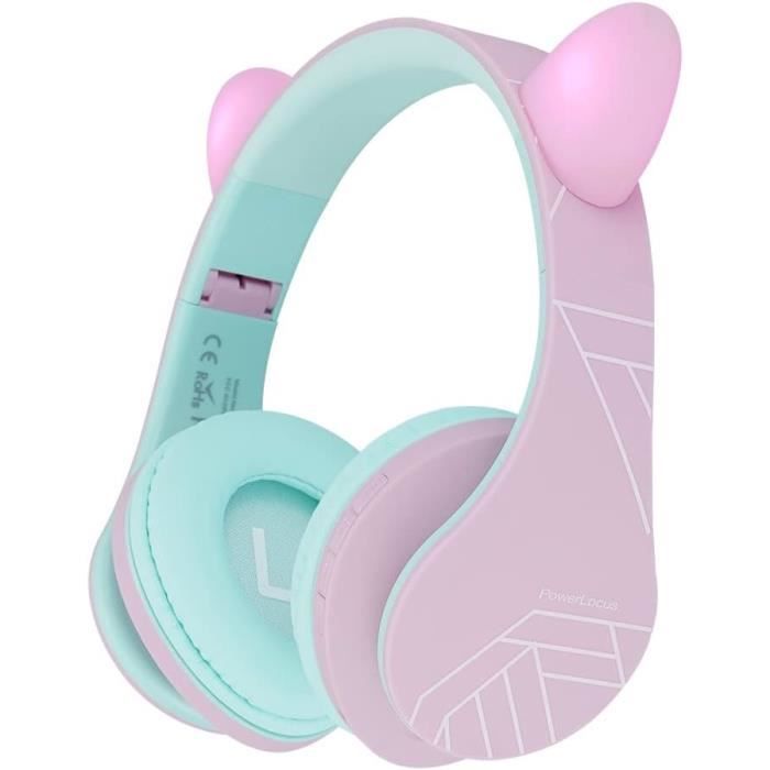 Casque Enfant IClever Avec Oreilles Chat LED - Volume Limitée 85dB - Micro Intégré - Pliable - Pour IPad/Tablette