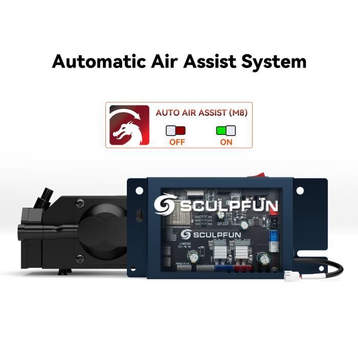 SCULPFUN Assistance d'air automatique carte mère 30L/min pompe à Air 12V pour graveur Laser S9/S10