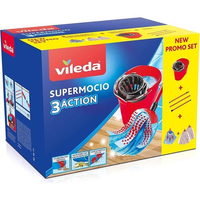 Vileda SuperMocio Pack Special 1 Tête de Balai 3 Action + 2 Têtes Microfibre Power194
