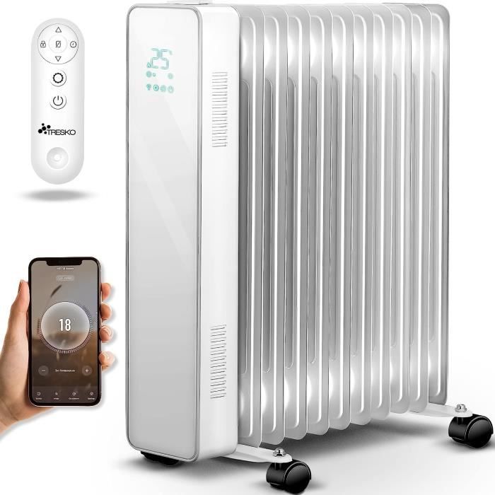 EMKE Chauffage Électrique, 1000 Watt, Radiateur à Convection Indépendant Ou Mural, Écran LCD, Minuterie Programmable, Gris Anthracite, Chauffage D'Appoint Radiateur Plat Fonction APP WLAN