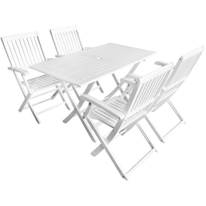 Table A Manger Avec 4pcs Chaises Pliante En Bois D Acacia Blanc